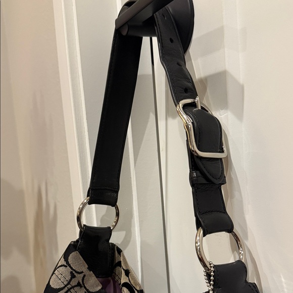 Coach Black and Tan Hobo Bag slouchy purse signature c designer handbag - Picture 4 of 8